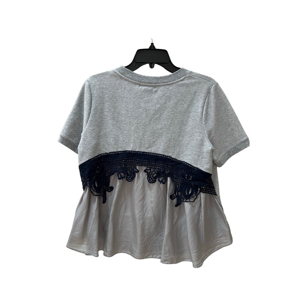 Trouvé gray shortsleeved sweatshirt with flowy hem and navy appliqué size M - Picture 3 of 7